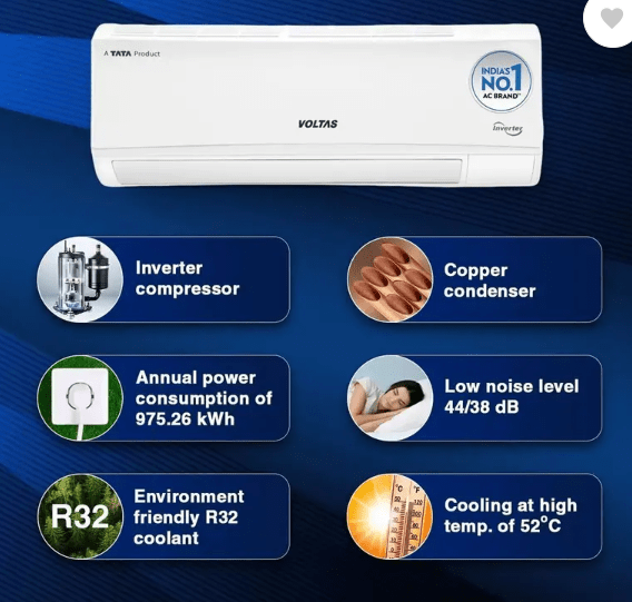 Voltas 2024 Model 1.5 Ton 3 Star Split Inverter AC - White (183V CAX(4503692), Copper Condenser) - Image 10