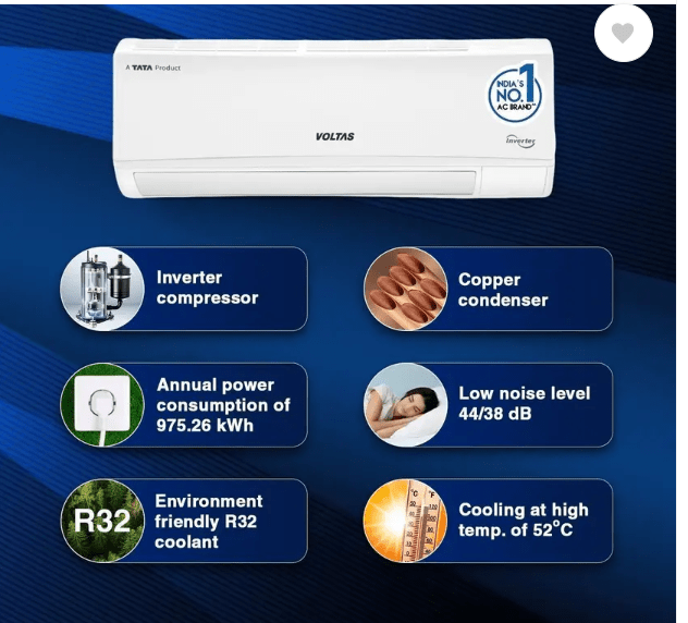 Voltas 2024 Model 1.5 Ton 3 Star Split Inverter AC - White (183V CAX(4503692), Copper Condenser) - Image 3